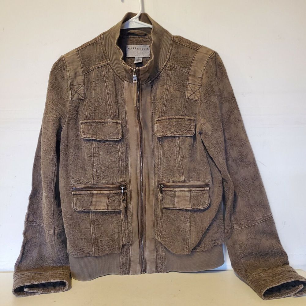 Indie Sleaze Boho Anthropologie Brown Textured Bomber Jacket
